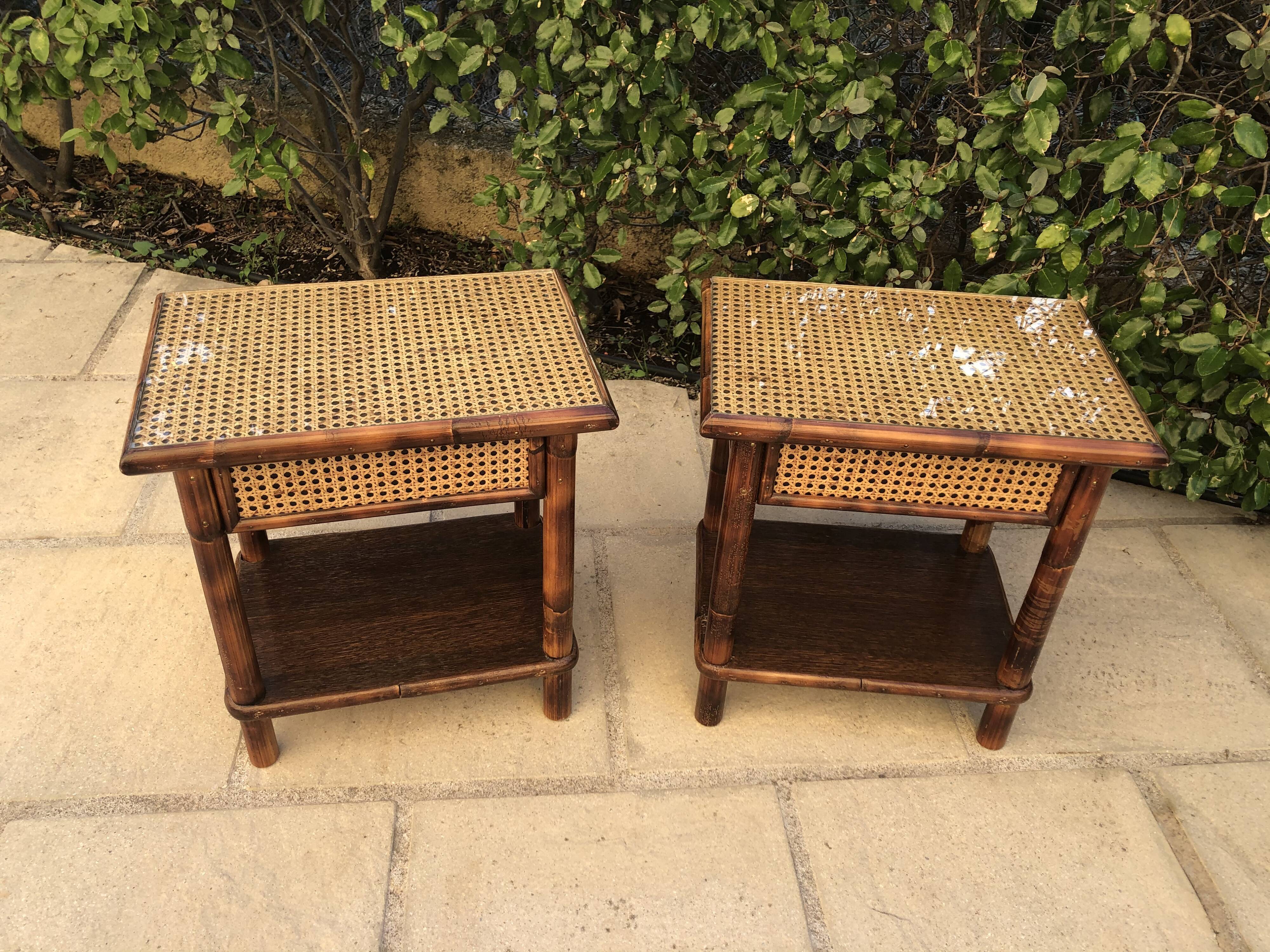 Pair of bedsides wood and canning