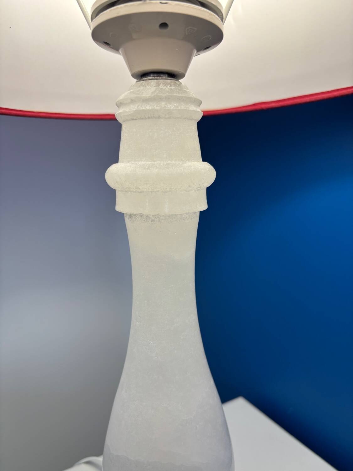 White Alabaster Lamp - Vintage White and Red Alabaster Table Lamp