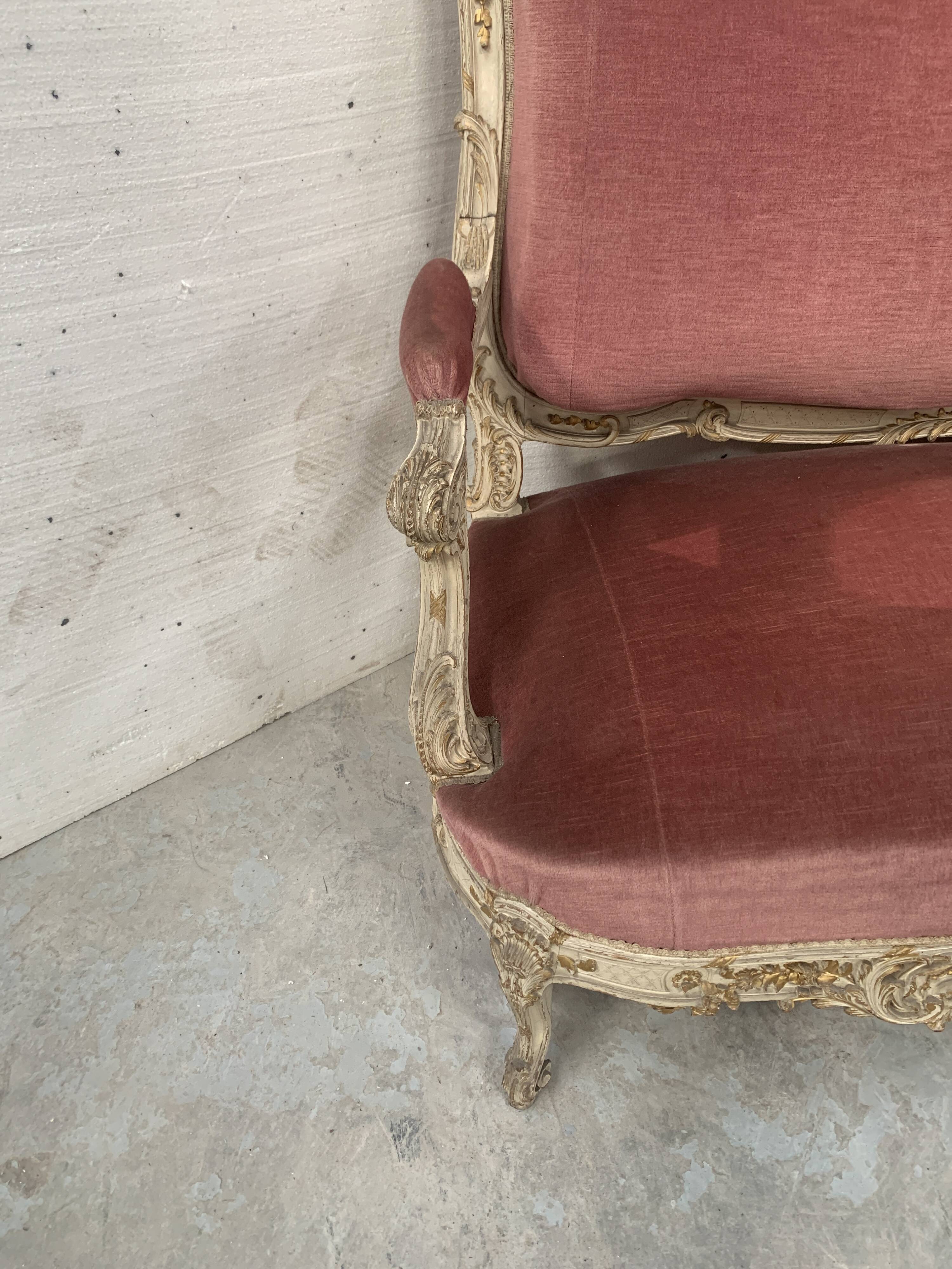 Louis XV style bench in lacquered and gilded beech, 20th century