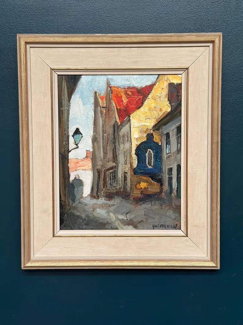 Original Swedish Oil on Panel - "Alley" by Knut Norman - Signed - Vintage and Framed - 59 × 46 cm (23.2" × 18.1")