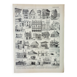 Old engraving 1898, Old dwelling 2, architecture • Original and vintage lithograph