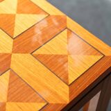 1970s "Fox Hunt" Design Rectangular Cherry Wood Inlaid Coffee Table