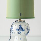Royal Delft blue ceramic lamp, 1971, new pistachio silk shade.