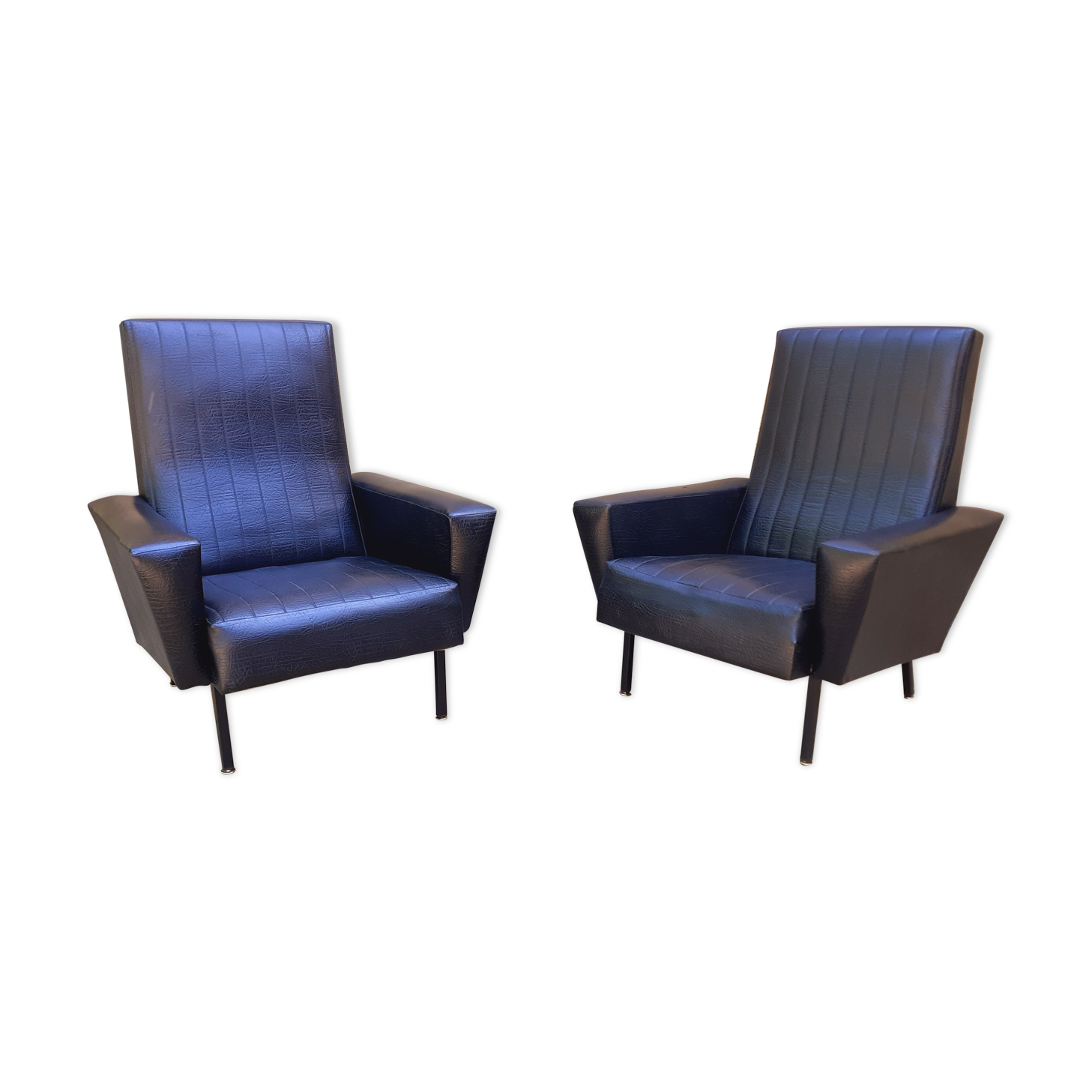 Pair of armchairs vintage year 60 imitation black leather