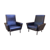 Pair of armchairs vintage year 60 imitation black leather