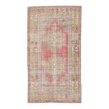 Turkish Light Yellow & Red Vintage Rug, 135x253Cm