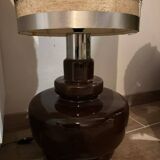 70's ceramic floor lamp with boucle fabric shade.