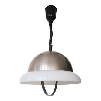 Space Age argent aluminium blanc acrylique extensible pull down luminaire lampe années 1970