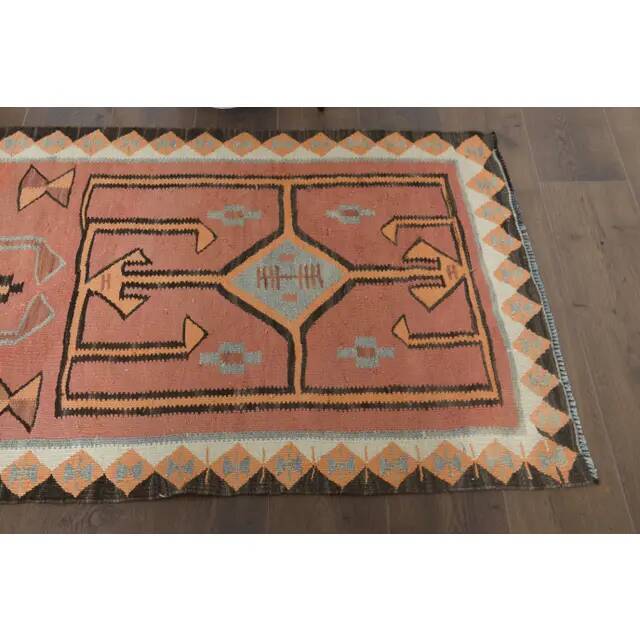 1970s Turkish Oushak Handmade Wool Cotton Orange Runner Rug 90x361