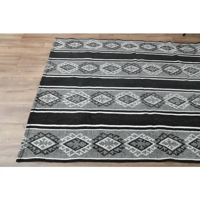 1970s Vintage Turkish Handmade Wool Cotton Gray Kilim Rug 147x197