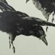 Mokuchu Urushibara: Japanese print, The Flight of the Crows (green), signed woodblock print.