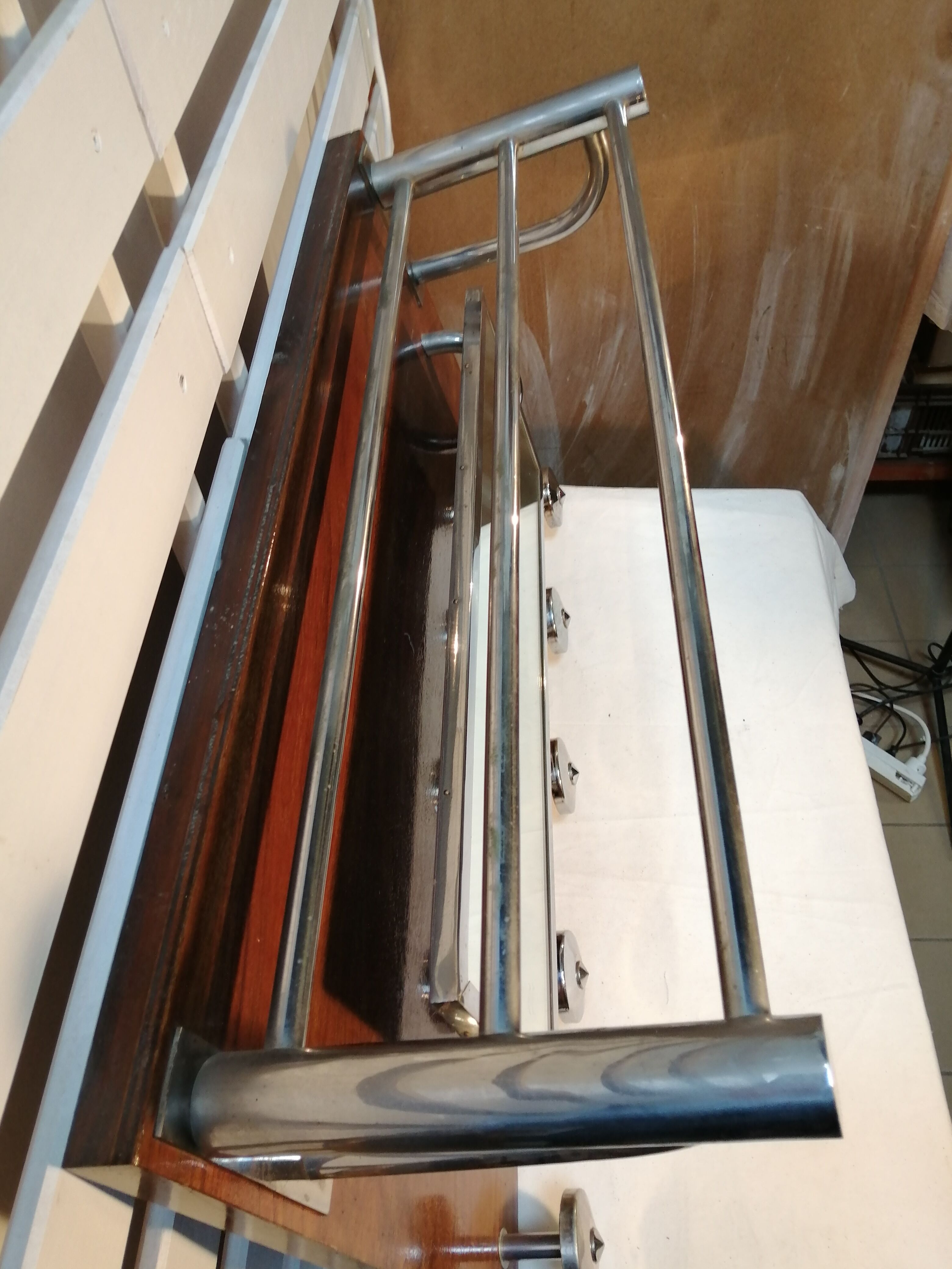 Art Deco wall rack - wood and chrome - vintage