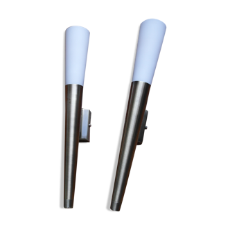 Pair of 50-60 brass and opaline design flares