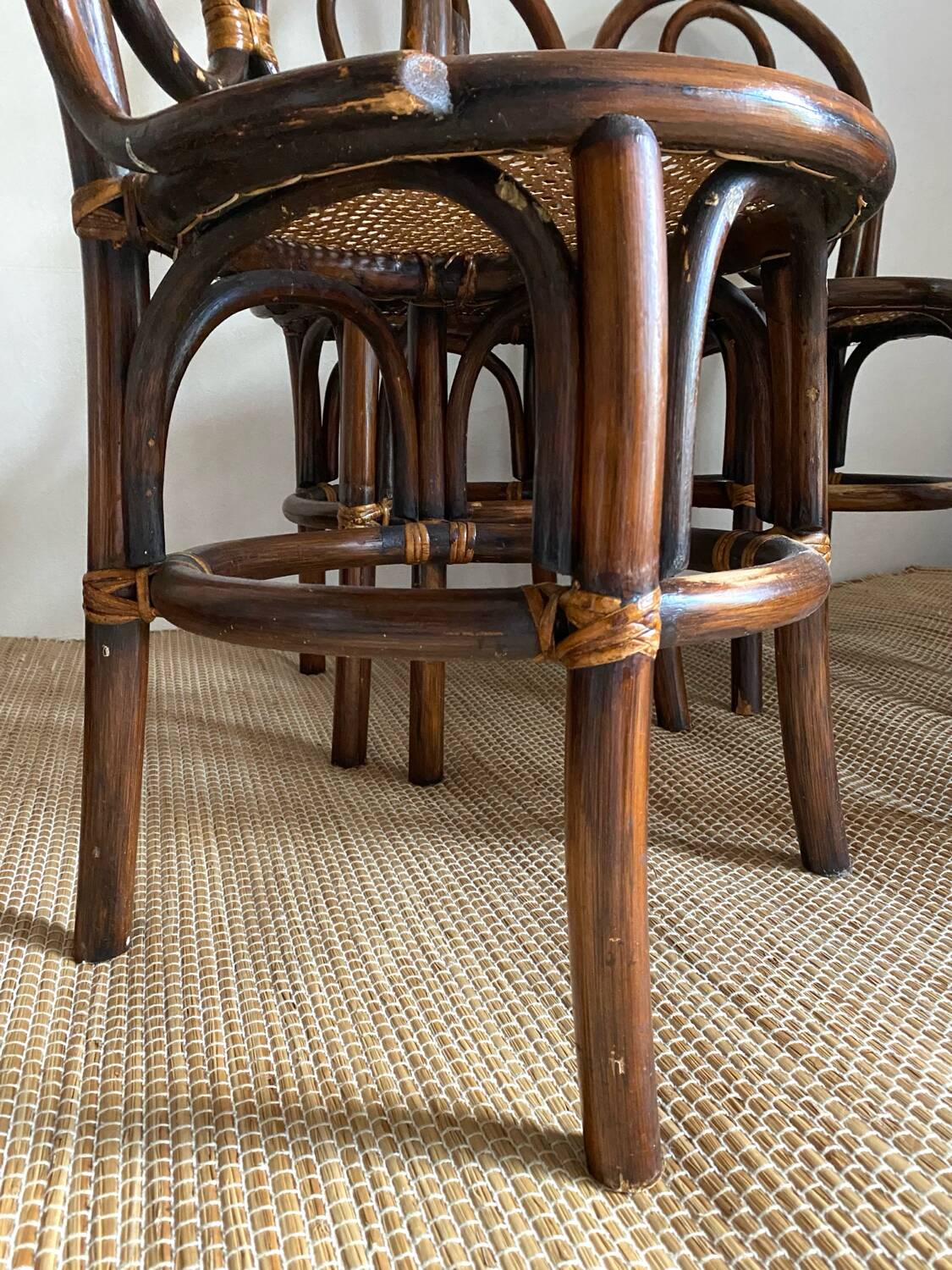Rattan and cane bistro chairs