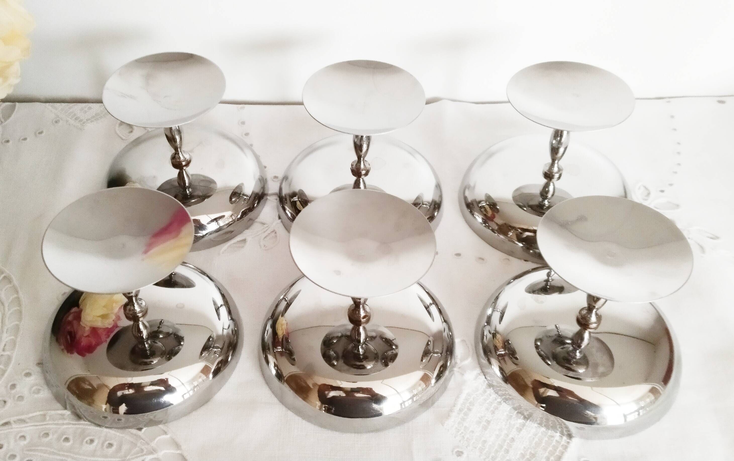 Set of 6 vintage ice cream cups on foot, in 18/10 stainless steel (ref 18)