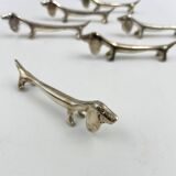 Set of 6 silver metal Dachshund knife holders, 1970s