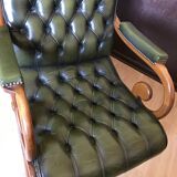 Fauteuil Chesterfield en cuir vert vintage