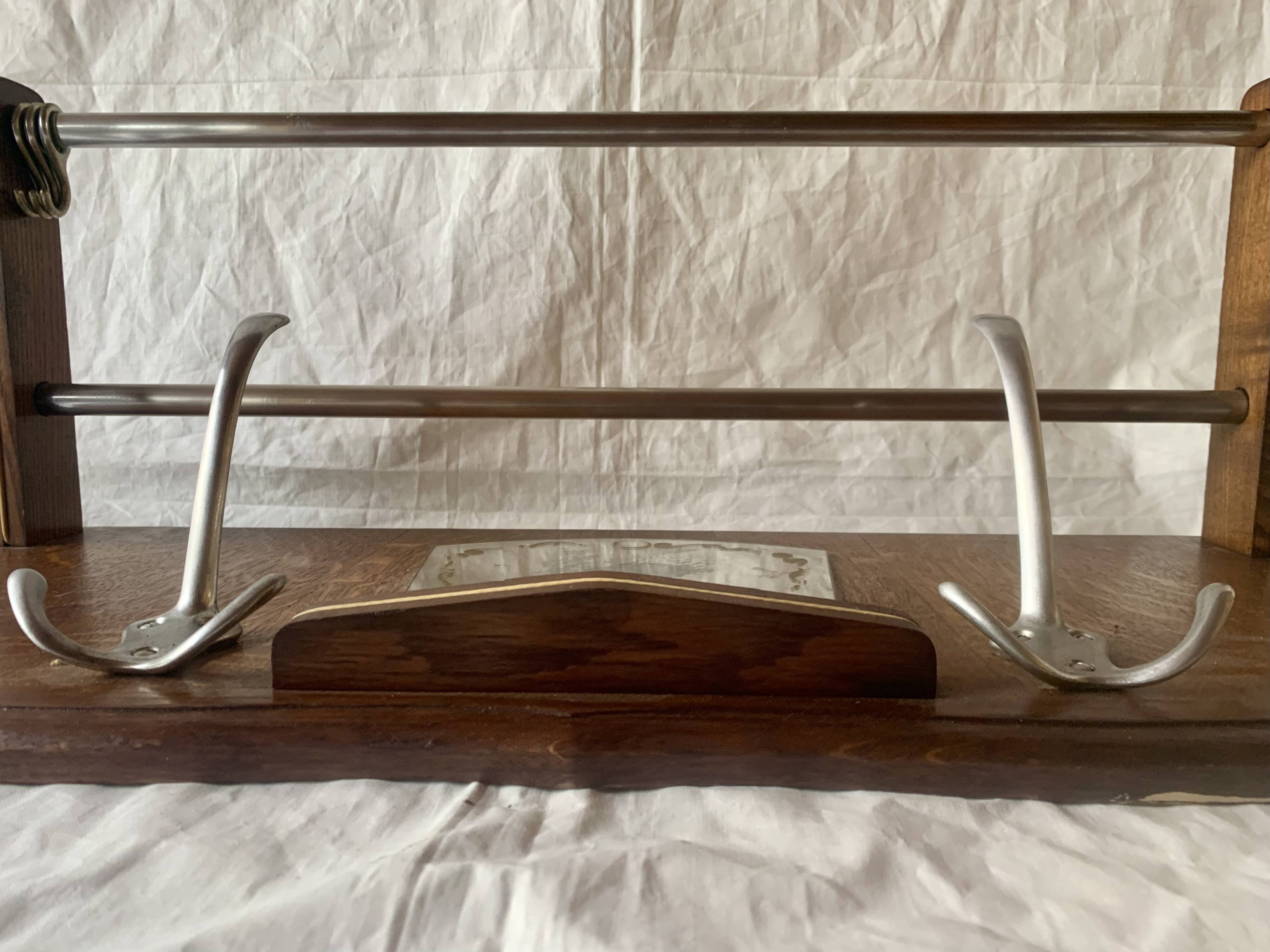 Art Deco wooden wall coat rack