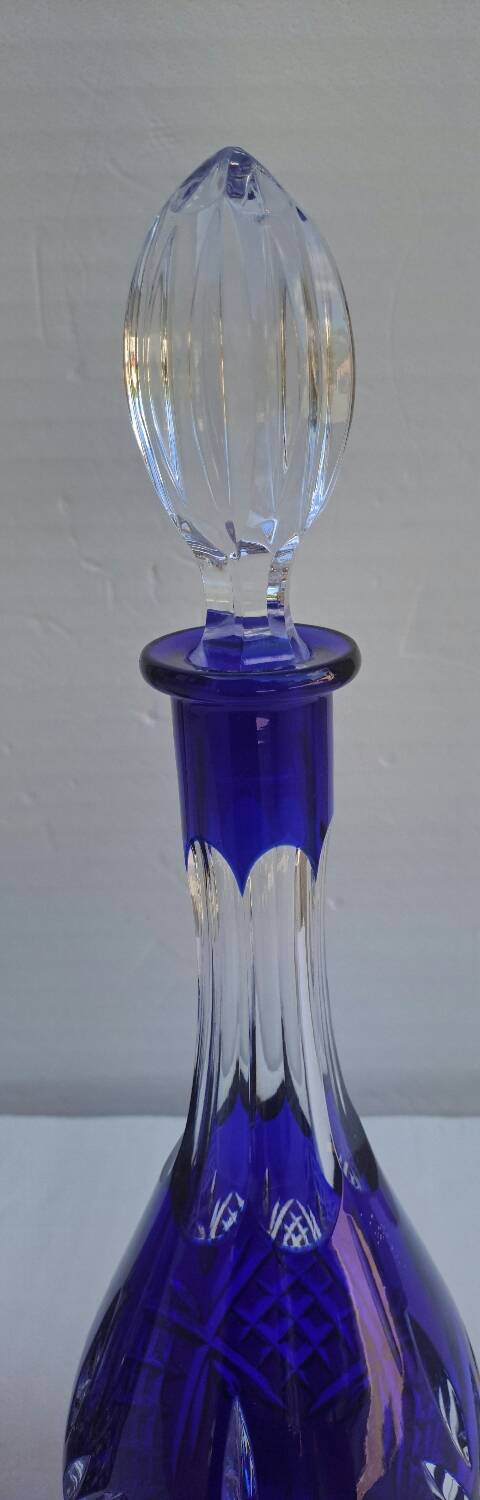 Pair of cobalt blue crystal decanters