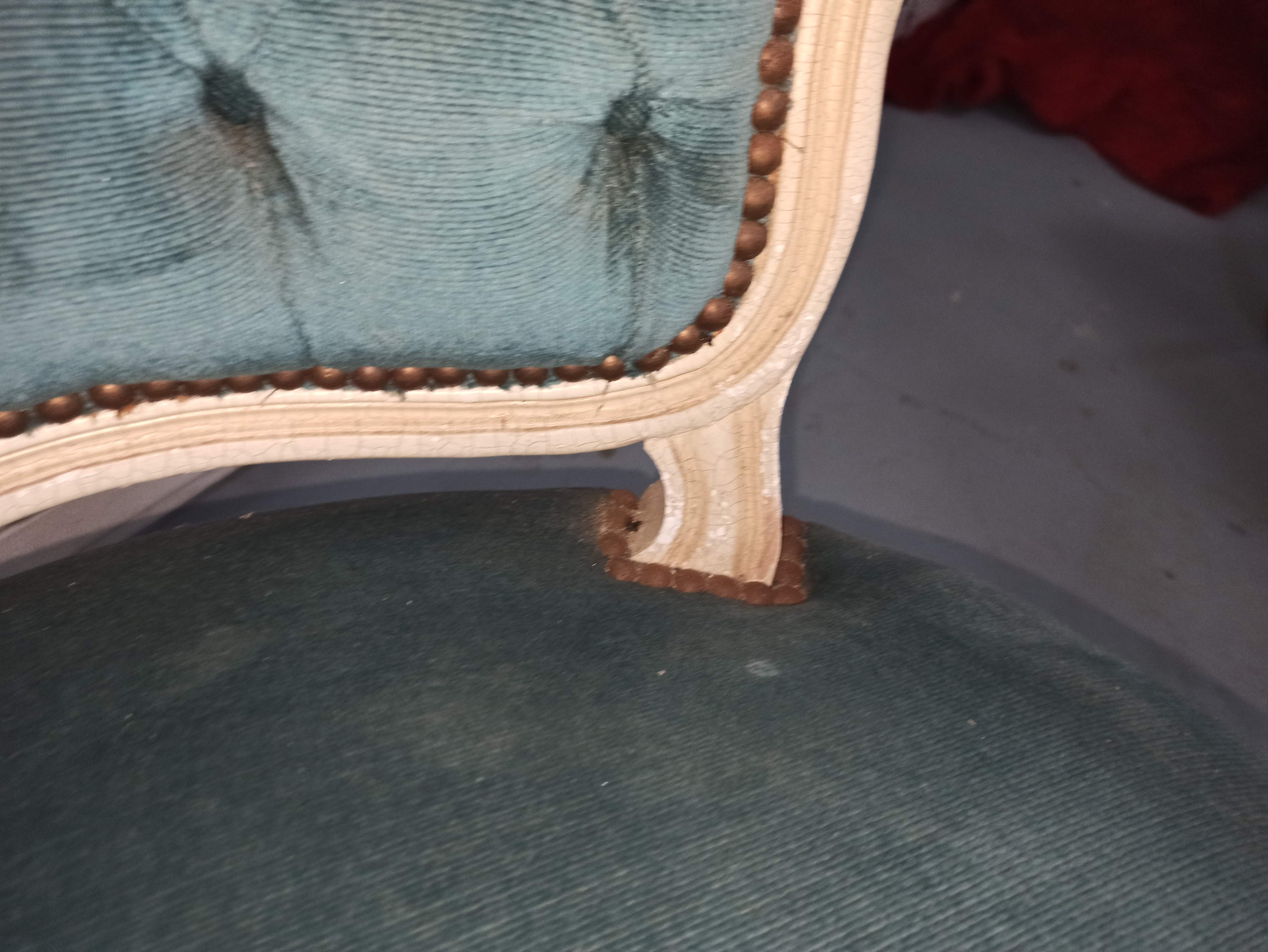 Louis XV armchair in old blue velvet