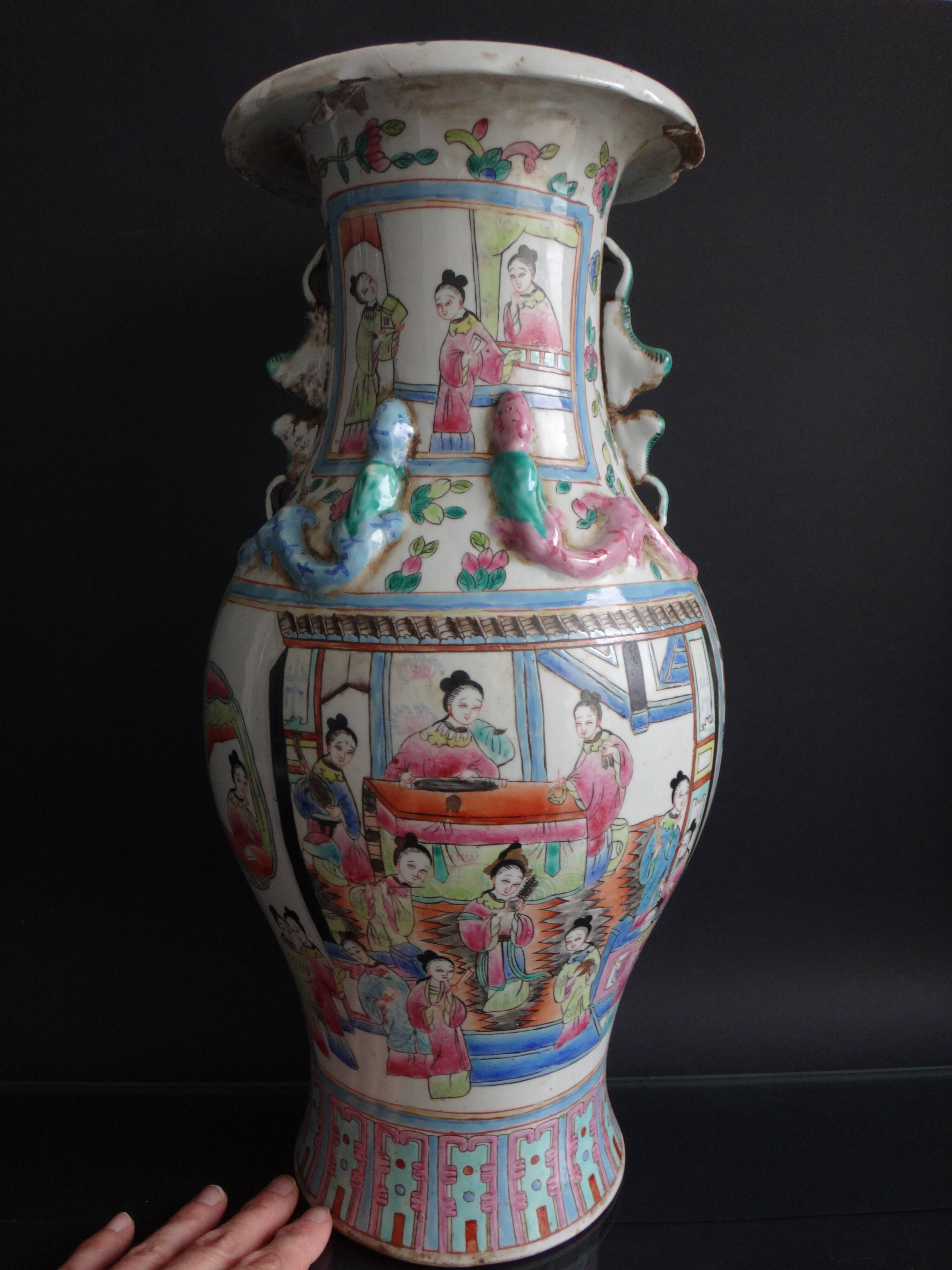 Chinese vase pink family 46cm porcelain China kangxi brand 19th