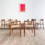 Chaises danoises en teck Mid-Century par Niels O. Møller # 77 & 57 Set de 8