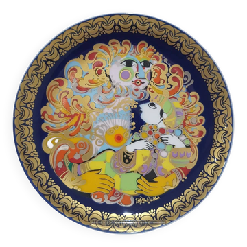 Alladyn plate no. V, cobalt blue, gold, porcelain, design by B. Wiinblad, Germany, 1980s.
