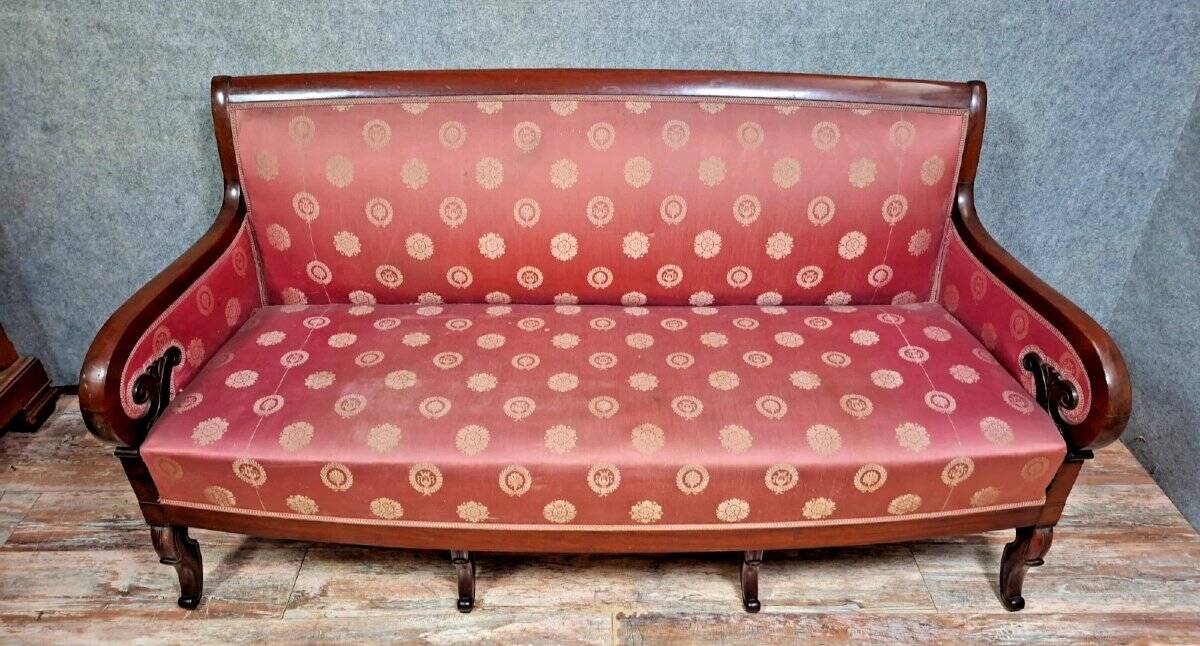 Canapé / Banquette d'époque Restauration / Empire en acajou.