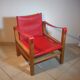 Wood and red leather armchair 60
