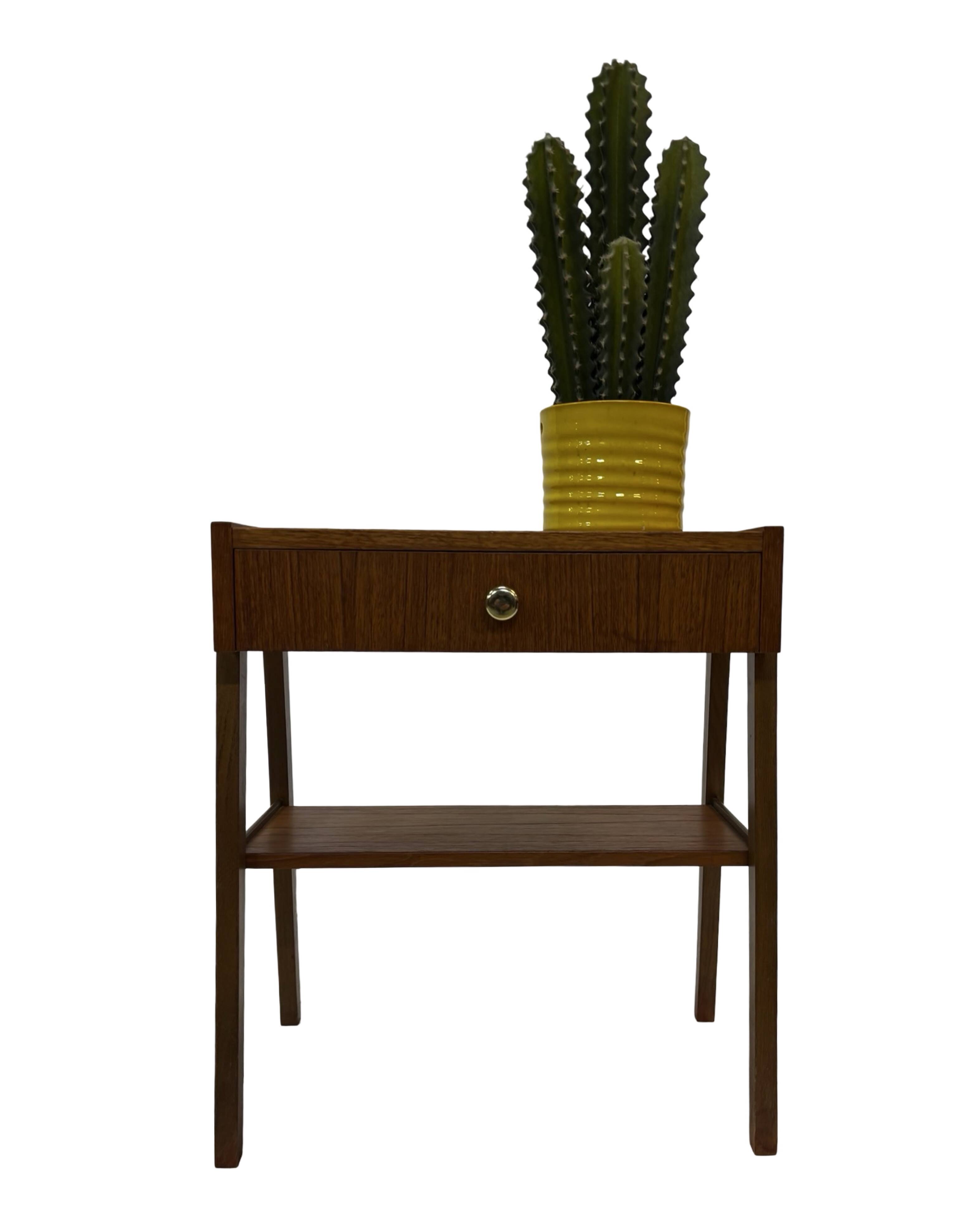 Vintage Compact Cabinet Bedside Table Teak Veneer 1960s