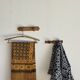 Small coat hook with two round flat button pegs in pine H8.