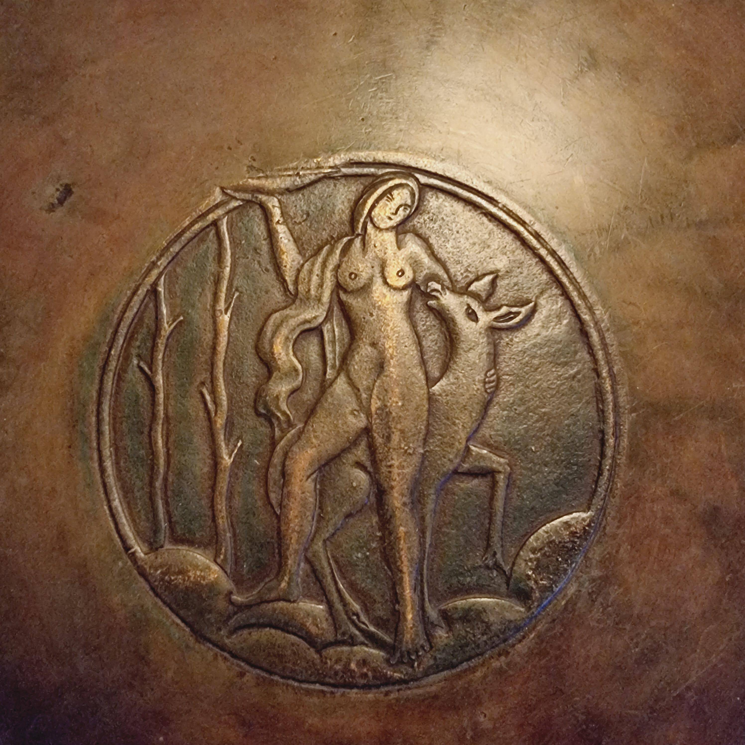 Sune Bäckström, solid bronze plate with a decoration of the goddess Diana, Swedish grace.