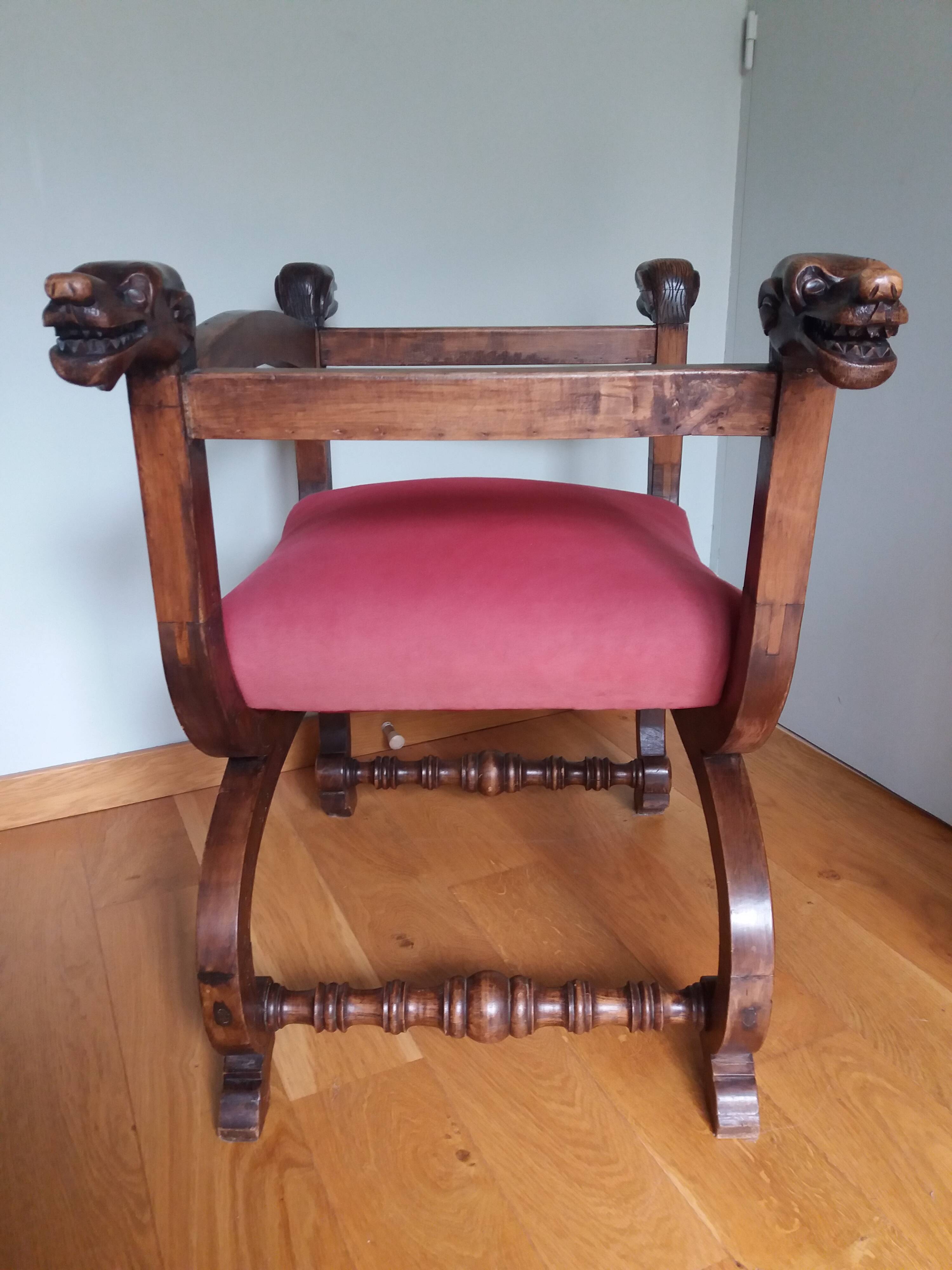 Dagobert curule armchair with chimera heads 19th century