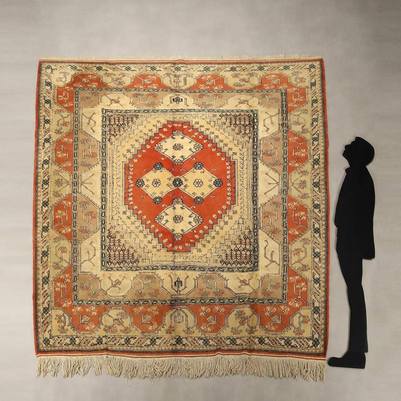 Antique Kars rug made of cotton and wool, hand-knotted, 102 x 100 in.
