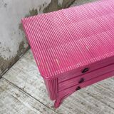 Vintage pink rattan chest of drawers