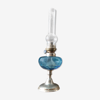 Lampe à pétrole bleuté H.S, Hugo Schneider