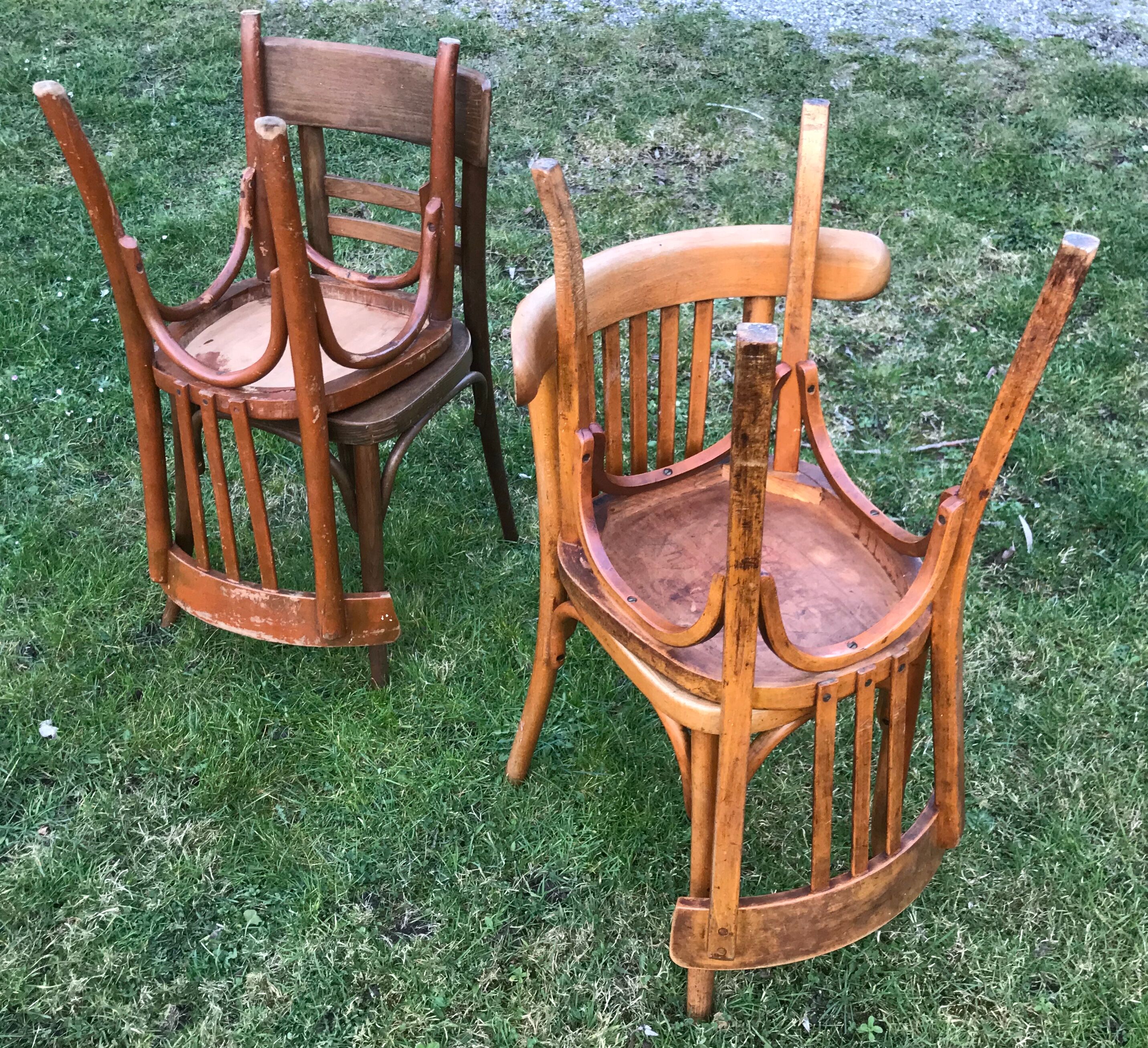 Series of 4 mismatched bistro chairs