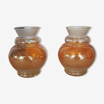 Pair of vases in iridescent copper glass 1930