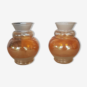 Paire de vases en verre cuivré irisé 1930