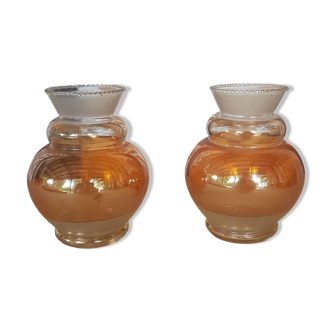 Paire de vases en verre cuivré irisé 1930