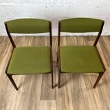 Set of 6 dining chairs in rosewood and green fabric signed T.S.M, 60s