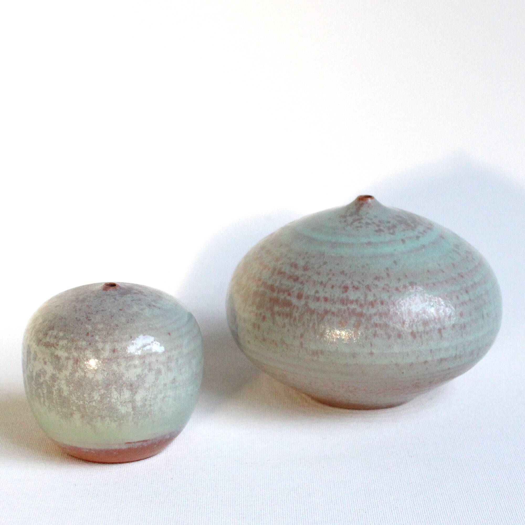 Pair of vintage miniature ceramics in aqua green - Antonio Lampecco