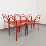 Set of 6 vintage red metal chairs from the 80s