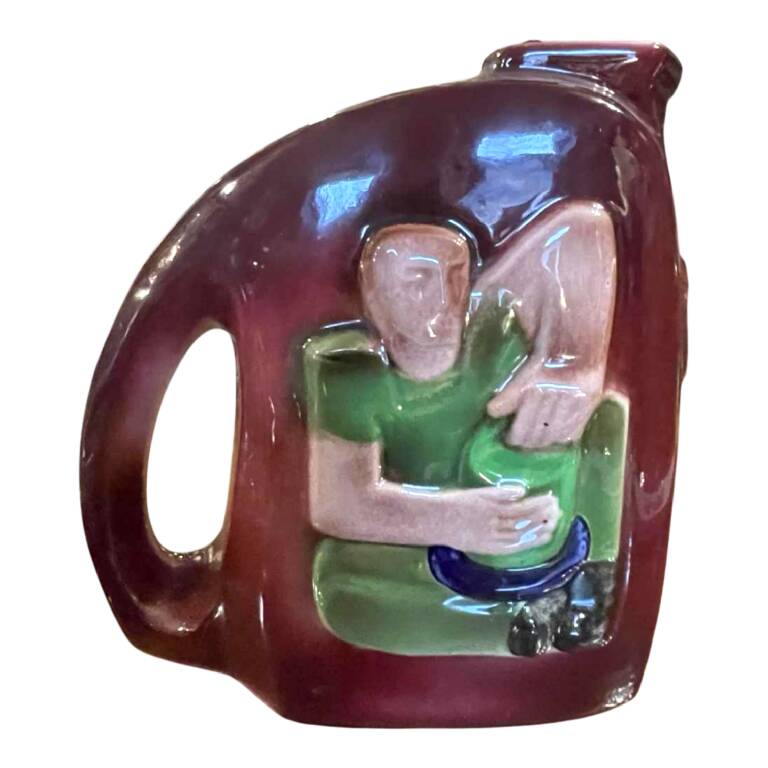 Ceramic pitcher, freemasonry, rene boschmans for coceram, ca 1950