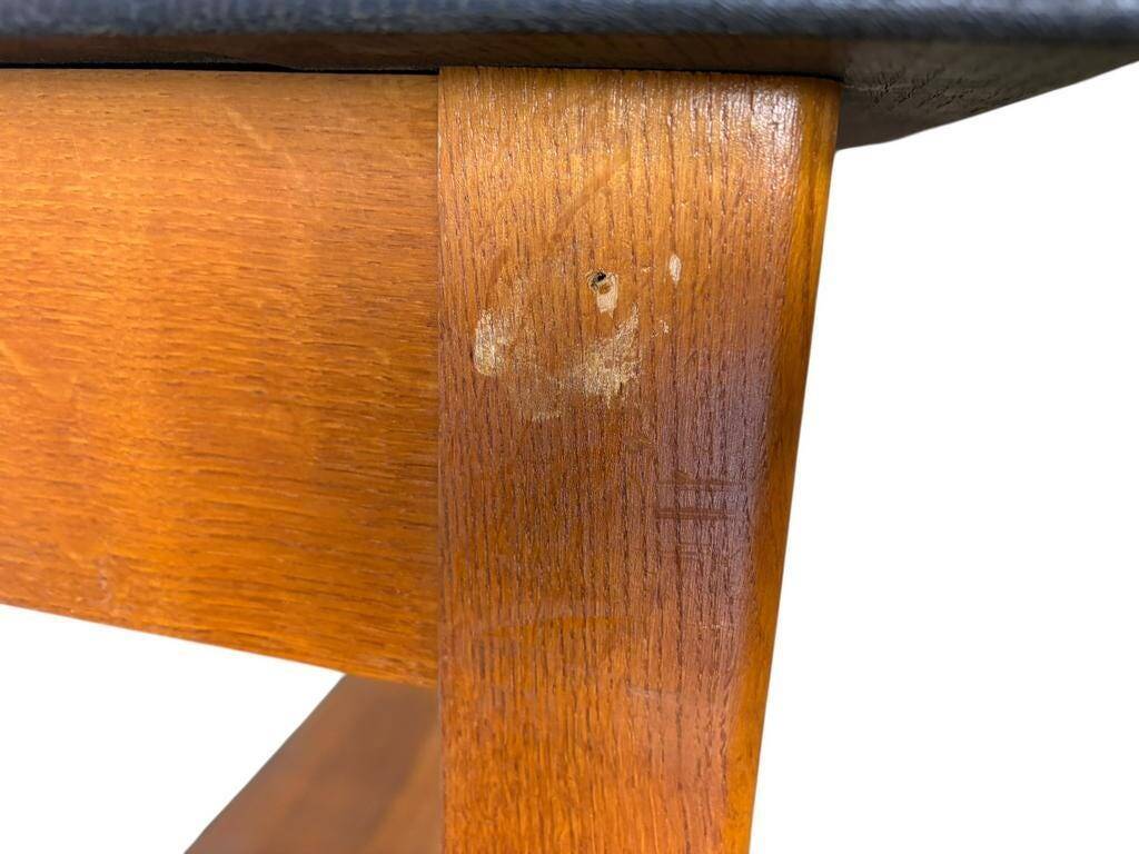 Vintage wooden high table on wheels