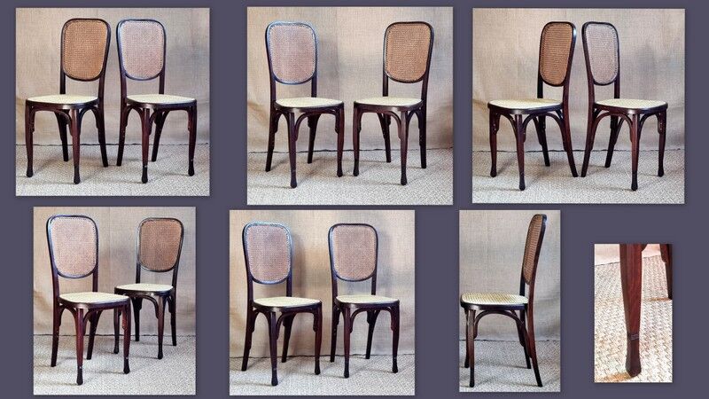 Pair of Viennese bistro chairs in curved wood early twentieth century