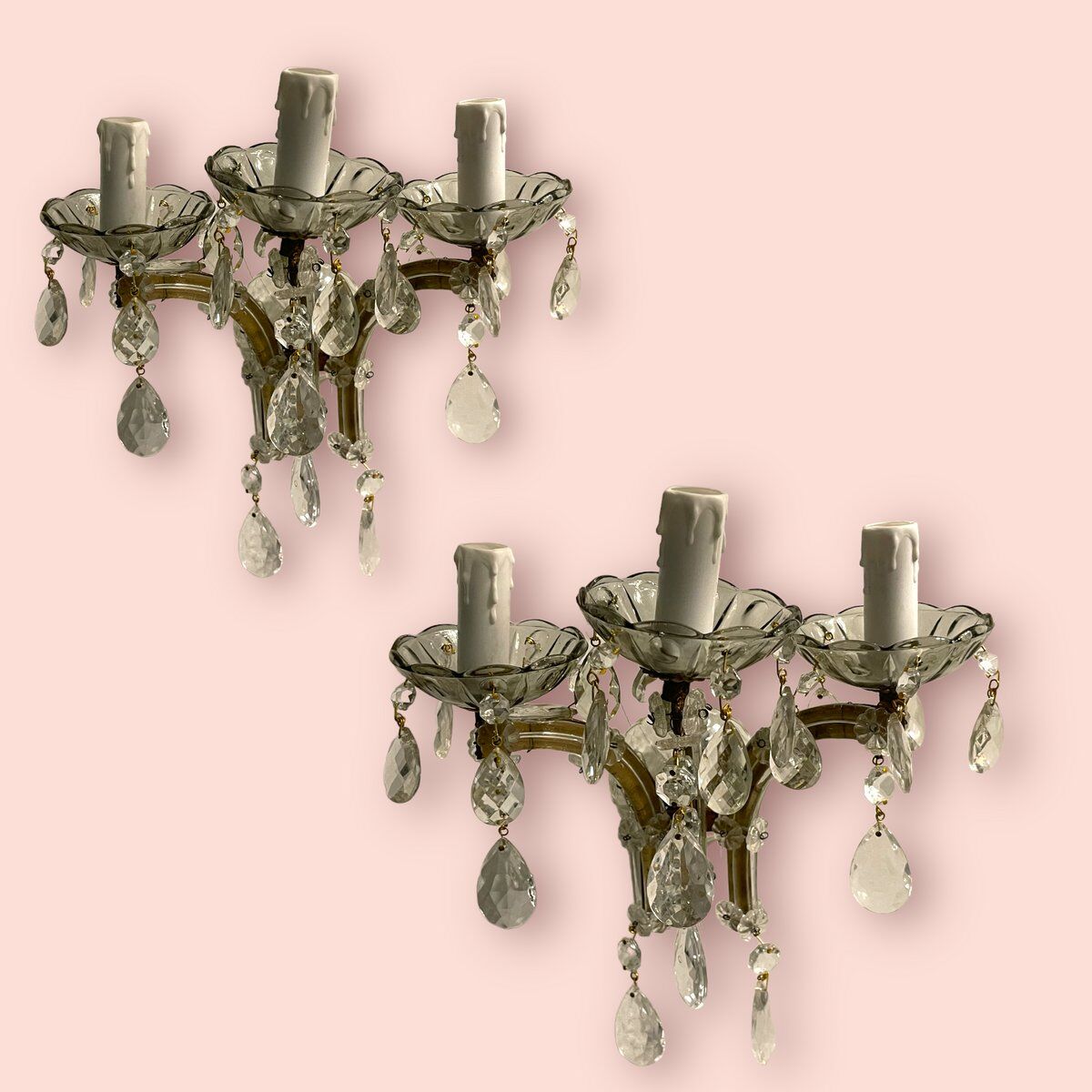 Vintage Crystal and Murano Glass Sconces, 1960s, Set of 2