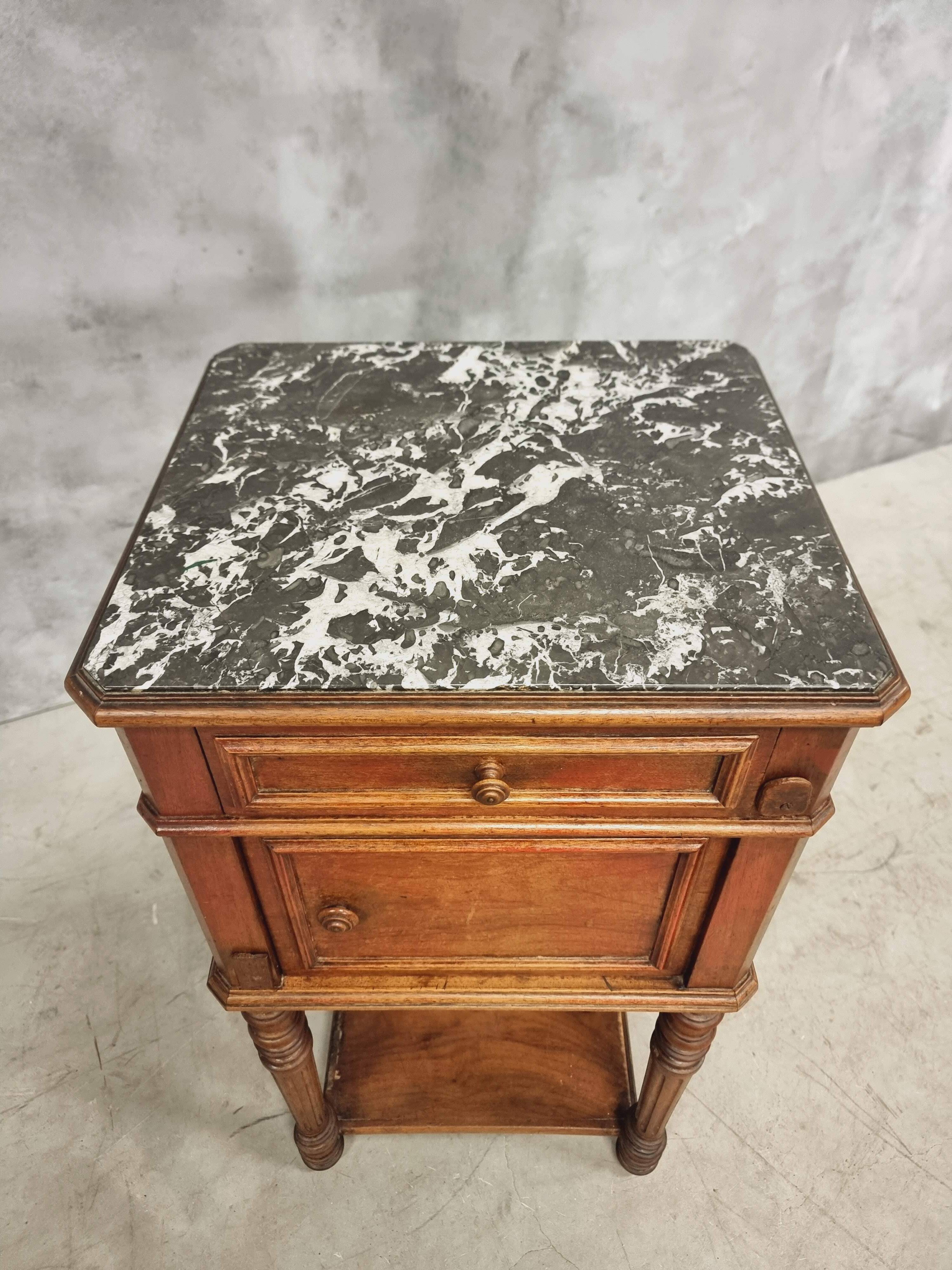 Antique bedside table sideboard with marble 40 x 77 cm