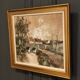 Oil on canvas cottages at the water's edge by Claude Mourier 1980