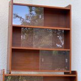 glass wall bookcase in vintage teak 1950